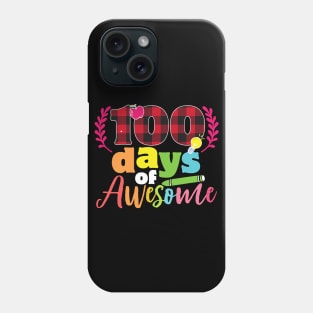 100 days of awesome red plaid 100th day of school gift Phone Case