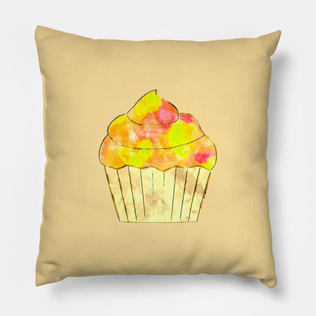 Watercolor Cupcake Painting Pillow by Braznyc