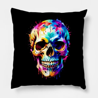 Colored Skull Design in Vibrant Vector Style Pillow