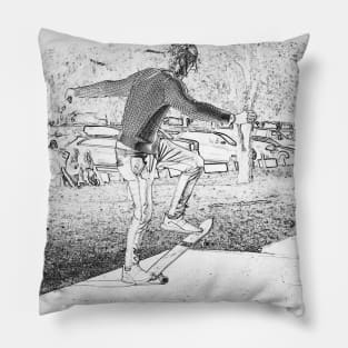 Skateboarding Trickster Sketch Pillow