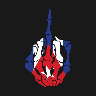 Skeleton Middle Finger Cuba Flag T-Shirt