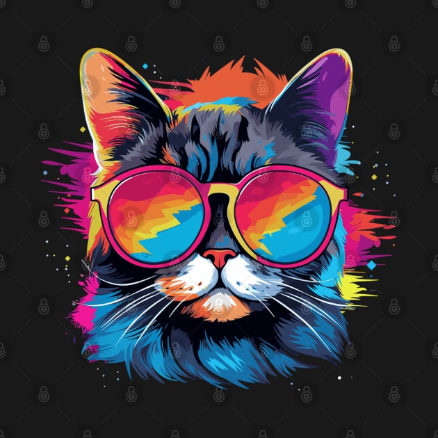 Party Cat in Sunglasses Men Women 80s 90s Retro Funny Cat by KsuAnn