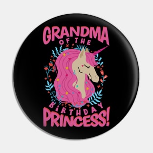 Grandma of the Birthday Princess Unicorn Pin