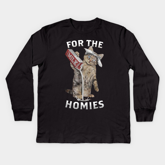 Funny Cat Drop Milk For The Homies Cat Kids Long Sleeve T