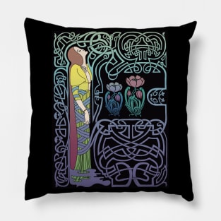 Celtic Lady (blue on black) Pillow