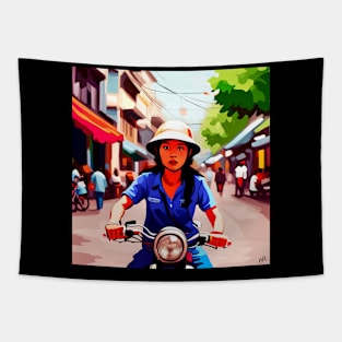 Vietnamese Girl on Motorbike Tapestry