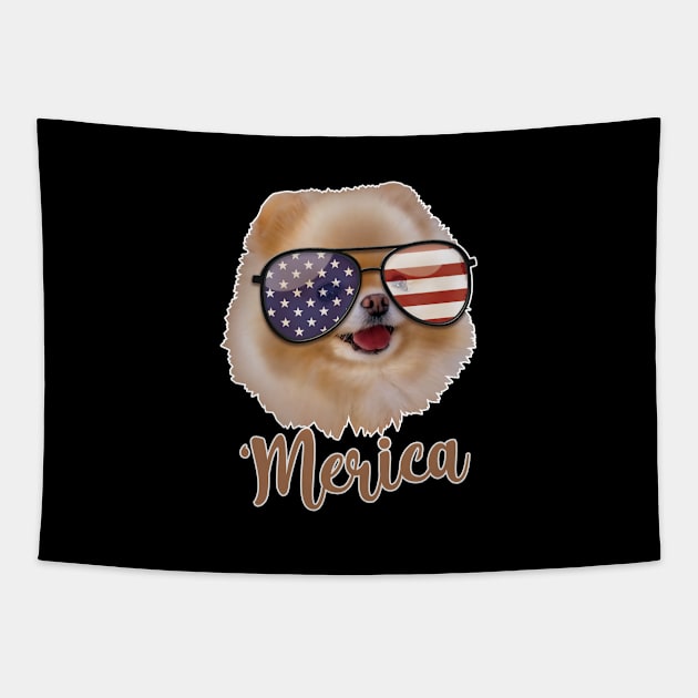 Merica - Pomeranian, American Flag Sunglasses, Patriotic Dog Lover, 4th Of July Gift For Men, Women & Kids Tapestry by Art Like Wow Designs