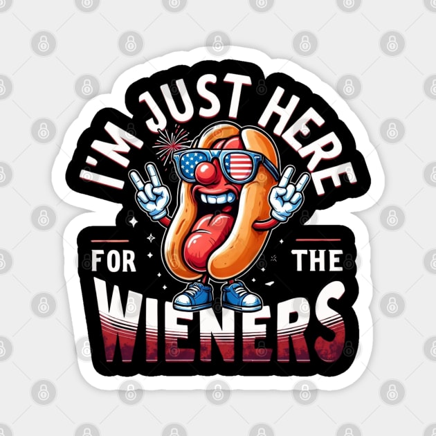 I'm Just Here For The Wieners 4th of July Patriotic Hot Dog Magnet by Creatifly Graphic Tees