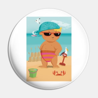 Vacation mood on - the toddler King of the beach enjoying the holiday Pin