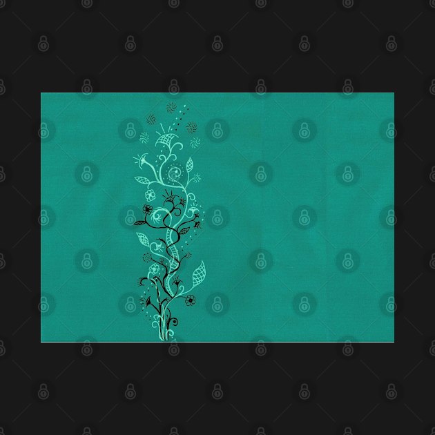 Black and White Vine on Teal by AmazingCorn
