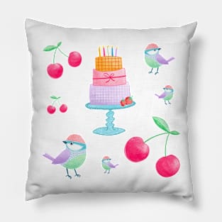 Cherry, birds and birthday cake Pillow