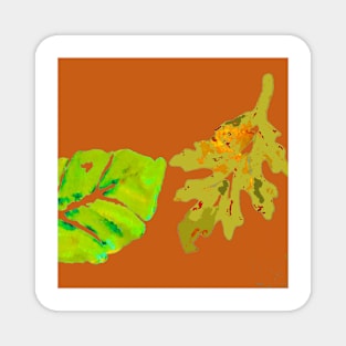 Fall Leaves painting with orange background Magnet