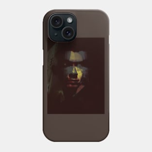 Portrait, digital collage and special processing. Man face. Very weird. Dim, some blood, glowing eyes. Phone Case