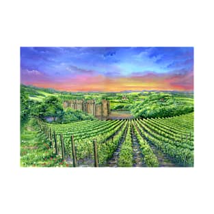 'Bodiam Castle from Sedlescombe Vineyard at Dusk' by Sonia Finch T-Shirt