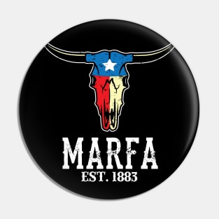 Marfa Texas Bull Longhorn Skull Texan Flag Art Pin