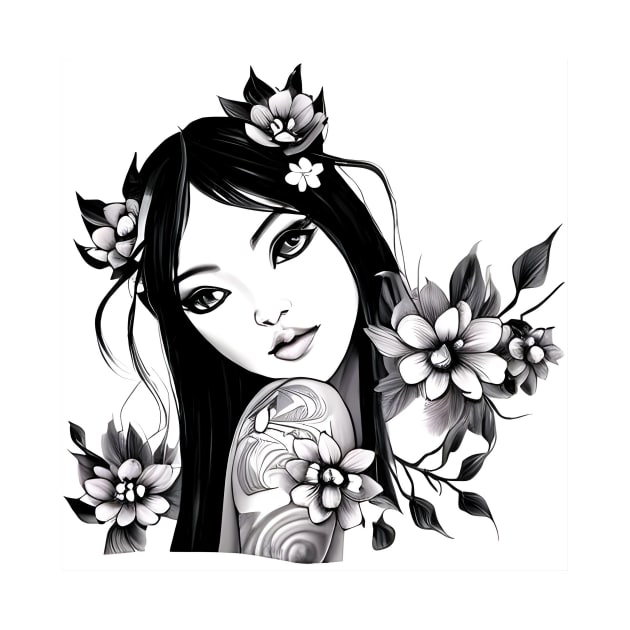 girl tatoo art flowers by animegirlnft