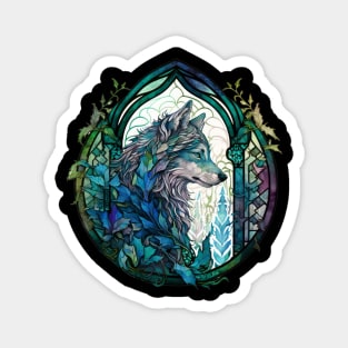 Stained Glass Wolf Magnet