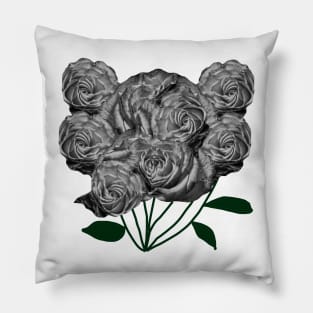 Black and White Tea Roses Pillow