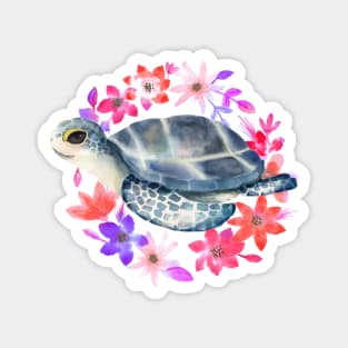 Watercolor Cute Floral Sea Turtle . Magnet