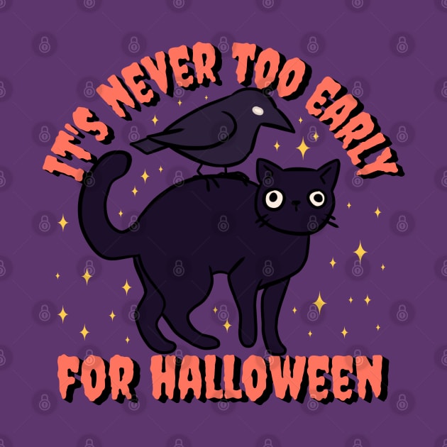 It is never too early for halloween a Cute Funny black cat with a crow by Yarafantasyart