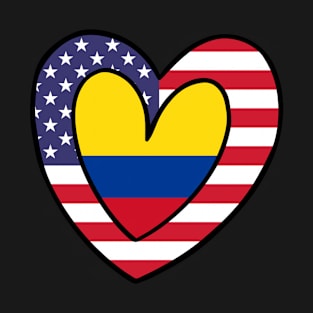 Colombian American Heart Valentines Day Gift Half Colombia USA Flag T-Shirt