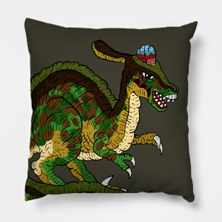 dinosaur, green dino illustration. angry rex. Pillow