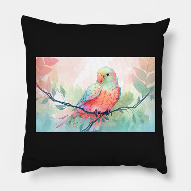 Whimsical and Cute Watercolor Bird Pillow by A Badger