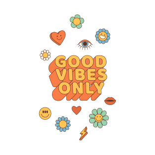 Good Vibes Only 60s Outfit 70s Cute Smiley Blossoms Psychedelic T-Shirt