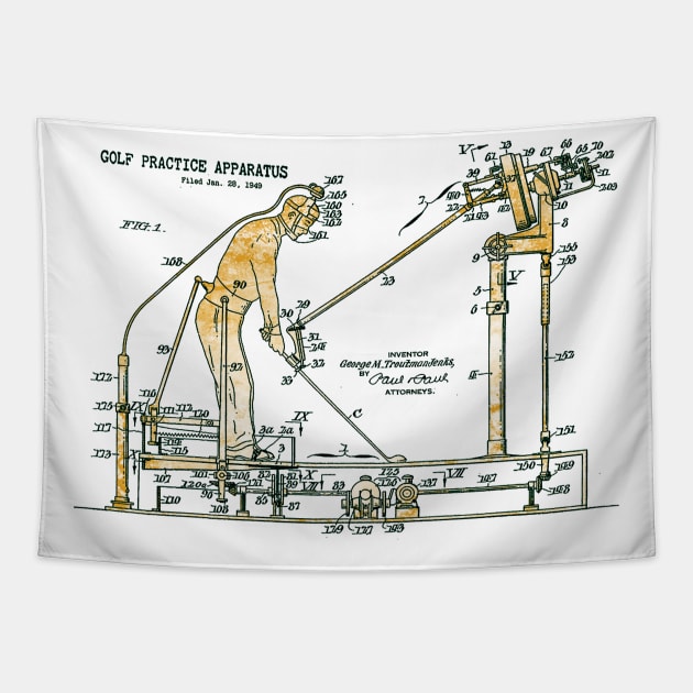 Golfing Practice - Patent Design Tapestry by The Blue Box