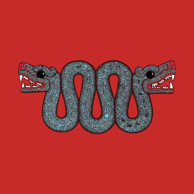 Double headed Aztec Serpent (turquoise mosaic) by chimalliclothingco