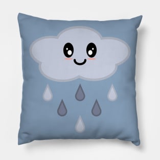 Kawaii Cute Happy Rain Cloud in Blue Pillow