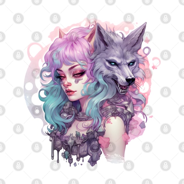 Pastel Goth wolf woman by Scrapitsideways