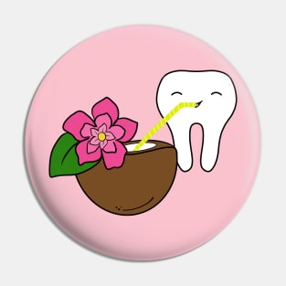 Cute Molar drinking coconut water illustration - for Dentists, Hygienists, Dental Assistants, Dental Students and anyone who loves teeth by Happimola Pin