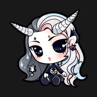 Fantasy demon with horns and cool hair T-Shirt