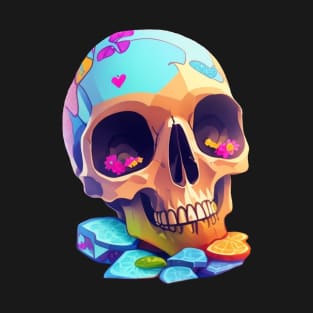 Colorful Flowers Skull with Love T-Shirt