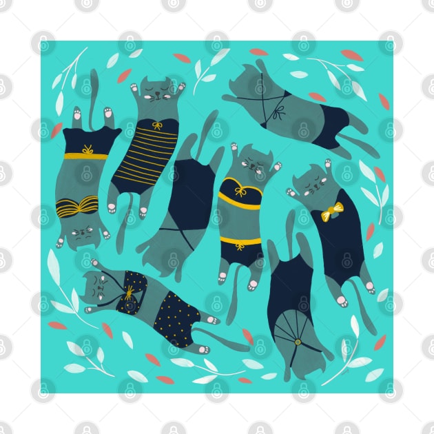 Swimsuit Cats in Turquoise by thewhimsicalrepose