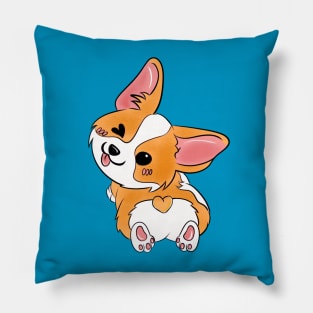 Winking Corgi Love Button: Adorable Kawaii Design with a Heart-Shaped Tail Pillow