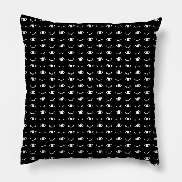 Eye wink in black and white Pillow by bigmomentsdesign