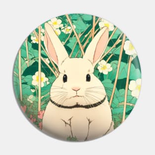 Flower Journey with the Cottagecore White American Fuzzy Lop Rabbit Pin