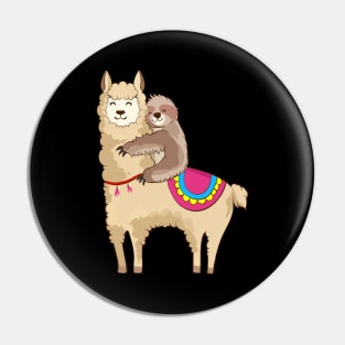 Sloth Riding Llama Hugging Animal Friends Pin