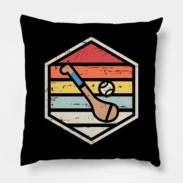 Retro Badge Hurling Pillow by rojakdesigns