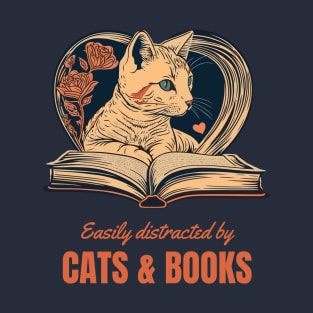 Cat and Book Retro T-Shirt