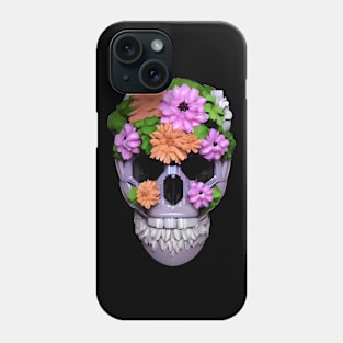 Skull flowers floral skull spooky skull 3d Phone Case