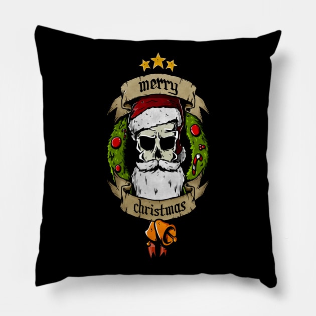Merry Christmas Skull design Pillow by A Comic Wizard