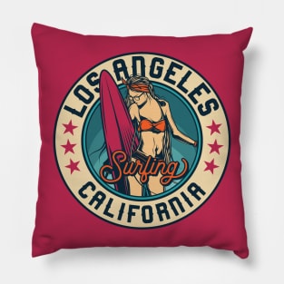 Vintage Surfing Badge for Los Angeles, California Pillow