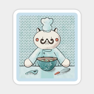 Cute Kawaii Cat Chef with a Mustache Magnet