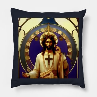 Jesus Christ - AI - Art Nouveau Pillow