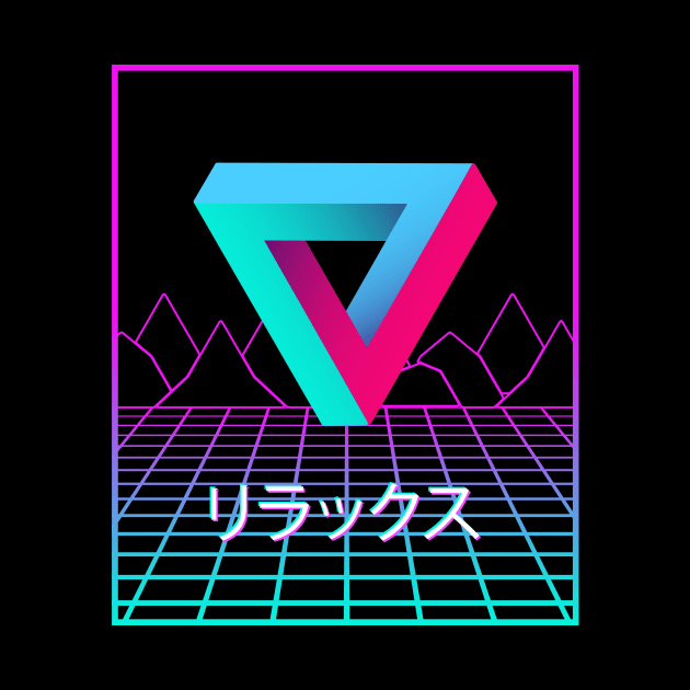 Penrose Triangle Retro Relax Vaporwave Aesthetic by jodotodesign