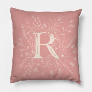 Botanical Letter R (Hibiscus Pink) Pillow