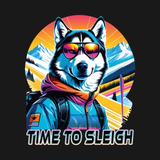 Time to Sleigh - Cool Husky in Glasses T-Shirt